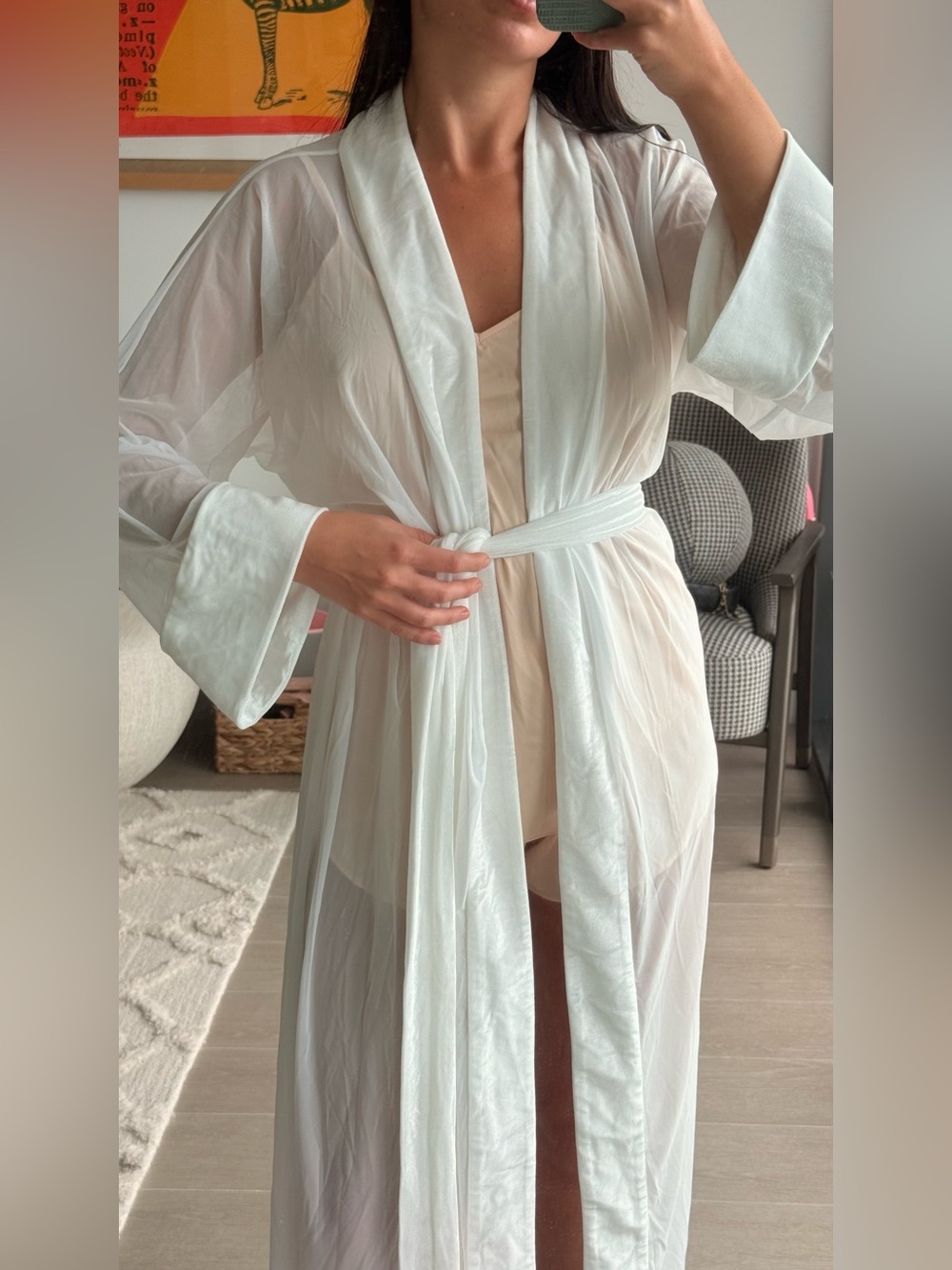 Maison Close White Sheer Velvet Trim Beach Robe / Cover-Up – M/L